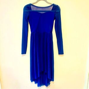 BALERA BLUE DANCE COMPETITION COSTUME LEOTARD DRESS LONG SLEEVES  SMALL ADULT